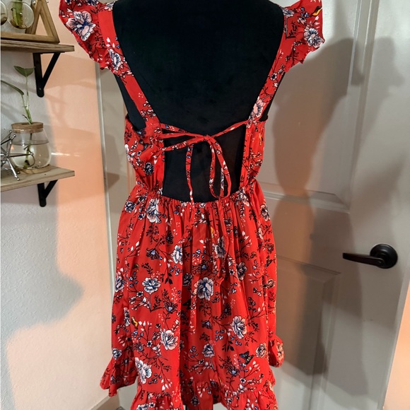 Floral Ruffle Red Dress - Picture 2 of 2